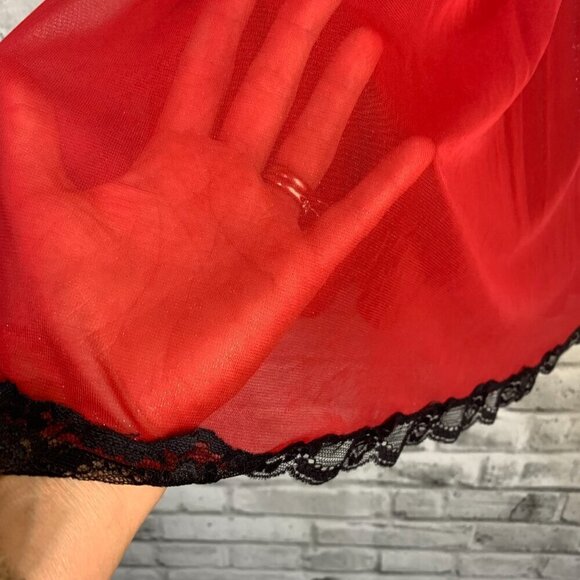 Vintage Y2K Red Sheer Black Lace Corset Strapless Babydoll Dress - Picture 9 of 16